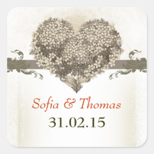 blossom vintage love heart save the date stickers