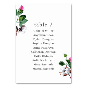 Blossom White cotton. Wedding Single seating plan Table Number