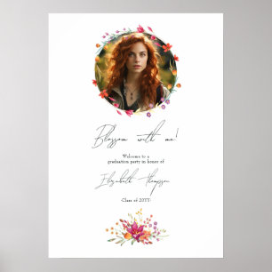 Blossom with Me Floral Graduation Party Welcome Poster