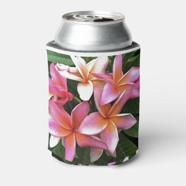 Blossom Wreath Of Pale Pink Frangipani Can Cooler (Can Back)