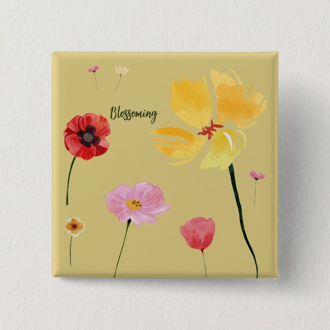 Blossoming 2 Inch Square Button (Front)