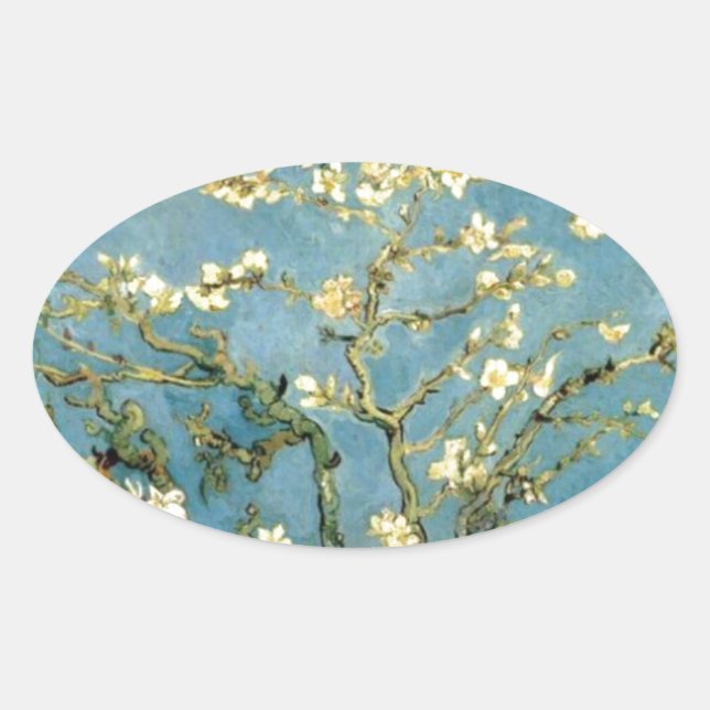 Blossoming Almond Tree by Van Gogh Oval Sticker (Front)