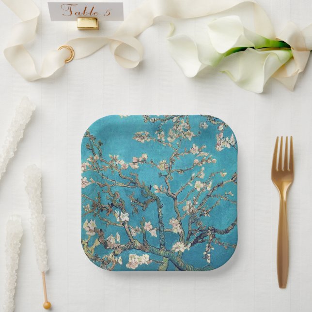 Blossoming Almond Tree Floral Vincent Van Gogh Paper Plate (Wedding)