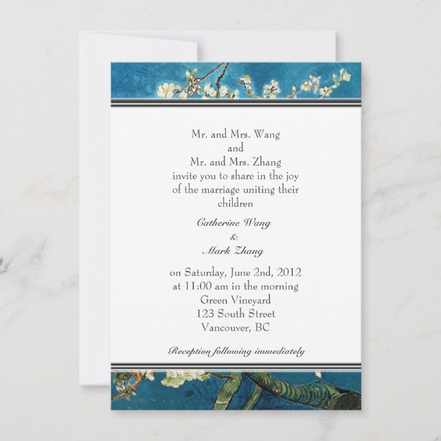 Blossoming Almond Tree wedding invitation. Invitation (Front)