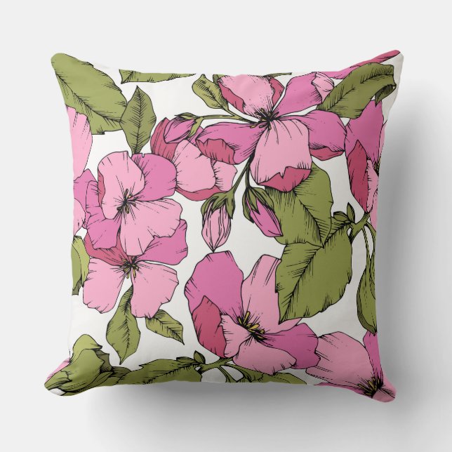 Blossoming Appe cute pattern of spring garden pink Throw Pillow (Front)