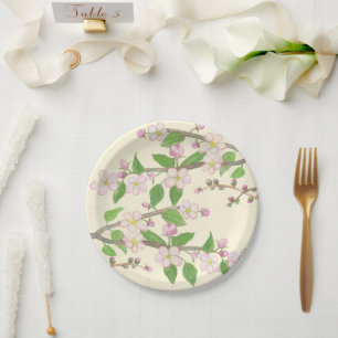 Blossoming Apple Tree Branch Illustration  Paper Plate