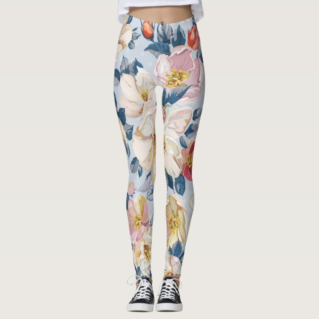 Blossoming apple tree, elegance pattern. leggings (Front)