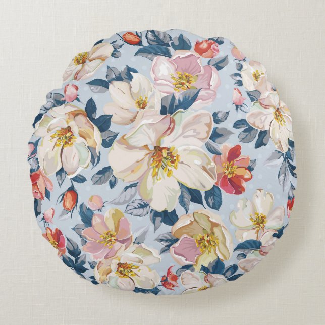 Blossoming apple tree, elegance pattern. round pillow (Front)
