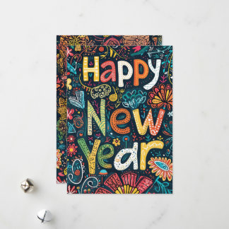 Blossoming Beginnings - A Hand-Drawn New Year's Gr Holiday Card