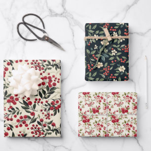 Blossoming Berries Collection: Cranberry Cascade Wrapping Paper Sheet