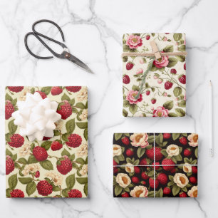 Blossoming Berries Collection: Raspberry Rapture Wrapping Paper Sheet