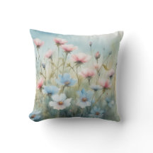 Blossoming Blue and Pink Watercolor Flowers