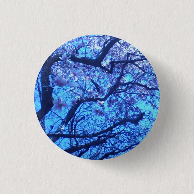 Blossoming Blue Branches 1 Inch Round Button (Front)