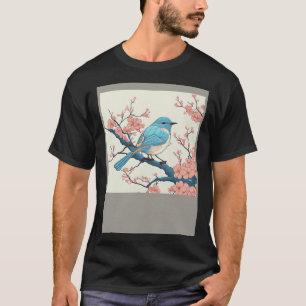 Blossoming Bluebird on Sakura Branch Floral Fligh T-Shirt