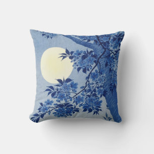 Blossoming Cherry on a Moonlit Night by Koson      Throw Pillow