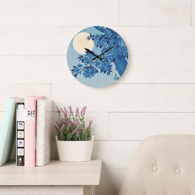 Blossoming Cherry on a Moonlit Night - Ohara Koson Large Clock (Reading Room)