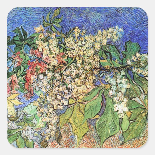 Blossoming Chestnut Branches by Vincent van Gogh Square Sticker (Front)