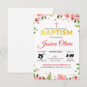 Blossoming Faith: Pink Floral Baptism Invitation