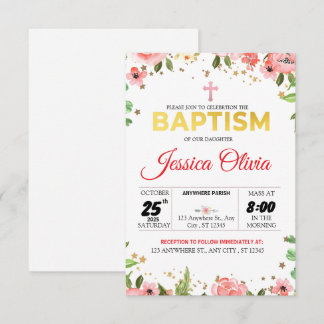 Blossoming Faith: Pink Floral Baptism Invitation