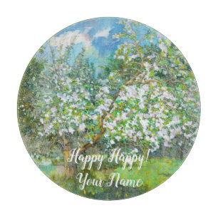 Blossoming garden  painting  watercolor  cutting board