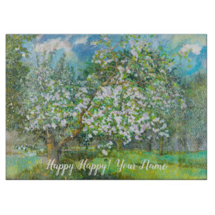 Blossoming garden  painting  watercolor  cutting board