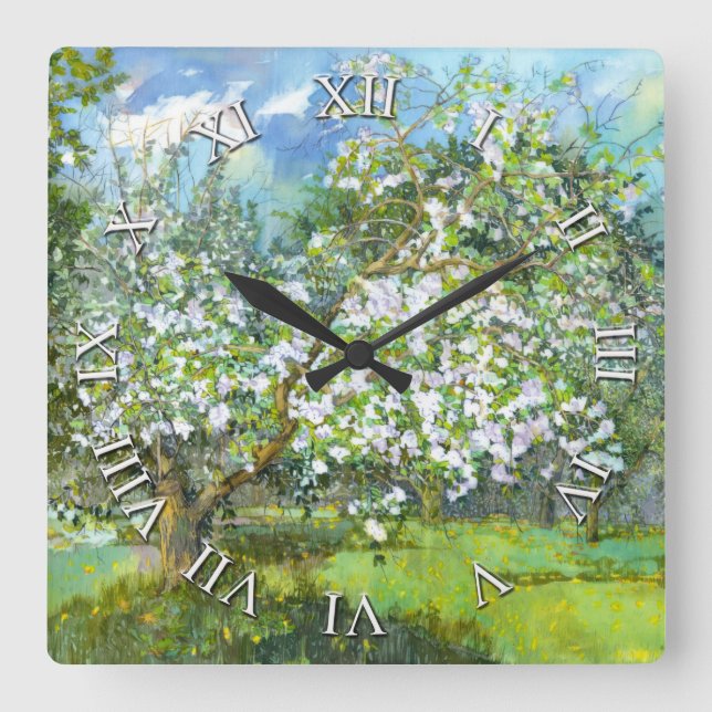Blossoming garden  painting  watercolor  square wall clock (Front)