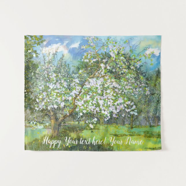 Blossoming garden  painting  watercolor  tapestry (Front (Horizontal))