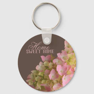 Blossoming Hydrangea Floral on Derby Brown Metal Keychain