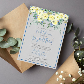 Blossoming Love Blue Yellow Spring Bridal Shower Invitation