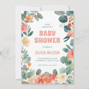 Blossoming Love: Green & Coral Baby Shower Invitation