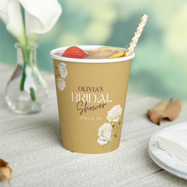 Blossoming Love with White Rose Bridal Shower Paper Cups (Creator Uploaded)