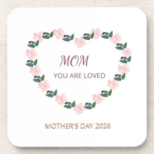Blossoming Peony Heart Mom Message Coaster