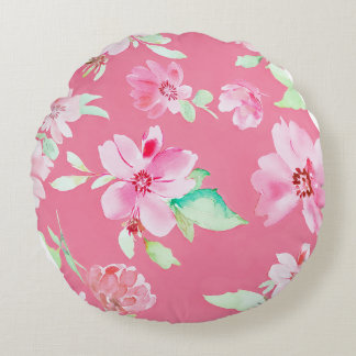 Blossoming Pink Floral Round Pillow
