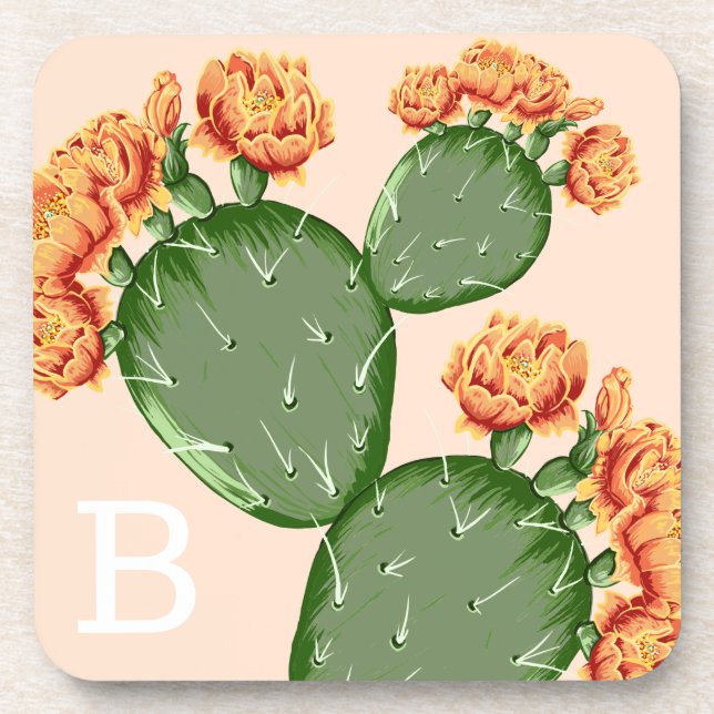 Blossoming Prickly Pear Cactus Coaster (Front)