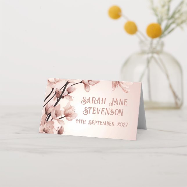 Blossoming Romance: A Full Floral Wedding Theme Place Card (Front)