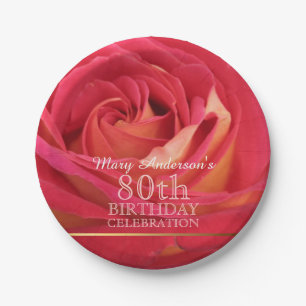 Blossoming Rose 80th Birthday Celebration Party PP Paper Plate