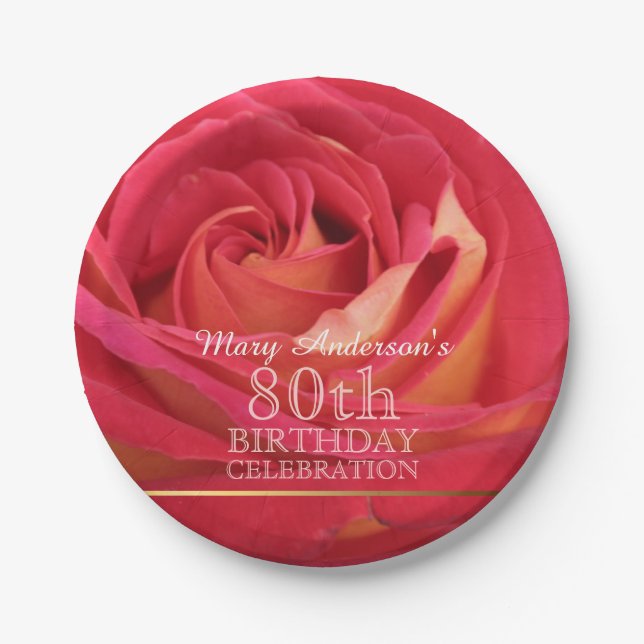 Blossoming Rose 80th Birthday Celebration Party PP Paper Plate (Front)