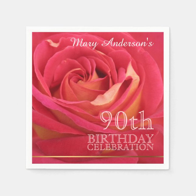 Blossoming Rose 90th Birthday Celebration Party PN Napkin (Front)