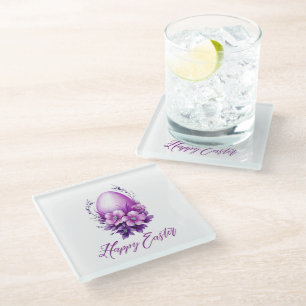 Blossoming Rose Easter Egg Glass Coaster