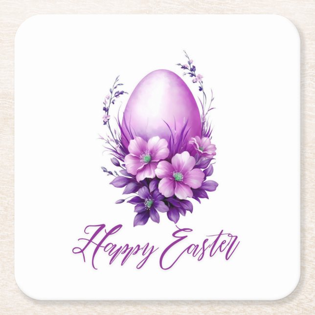 Blossoming Rose Easter Egg Square Paper Coaster (Front)