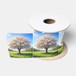 Blossoming Spring Apple Tree Satin Ribbon