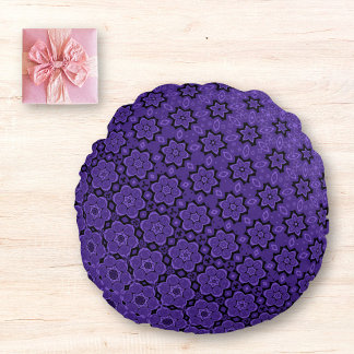  Blossoming Star Mandala Purple Round Pillow