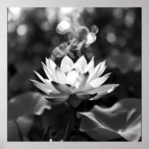 Blossoming Tranquillity: Lotus Charcoal Art Poster