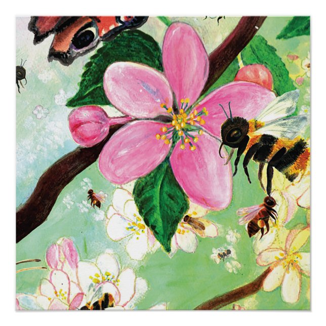Blossoming Tree with Bees Poster (Front)