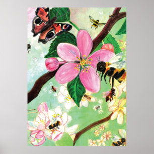 Blossoming Tree with Bees Poster