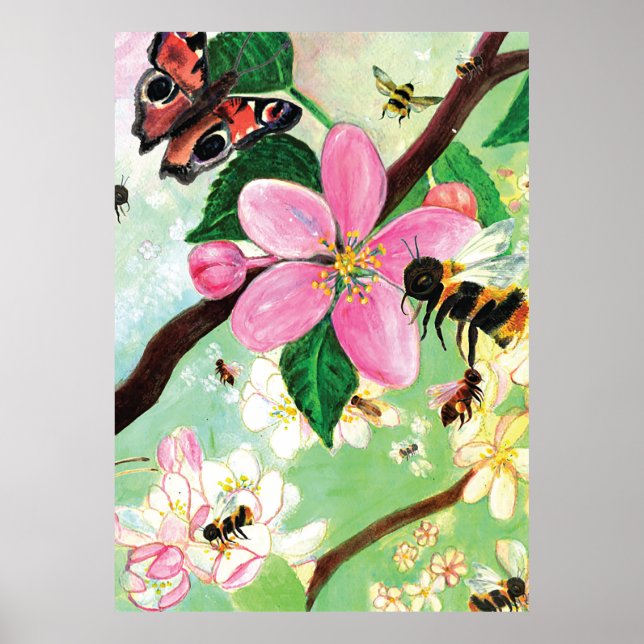 Blossoming Tree with Bees Poster (Front)