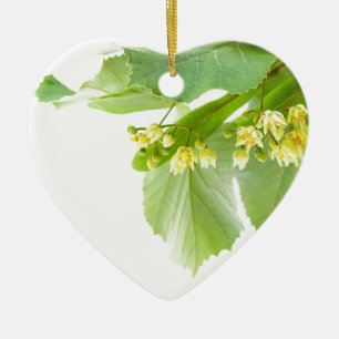 Blossoming twig of limetree or linden tree ceramic ornament