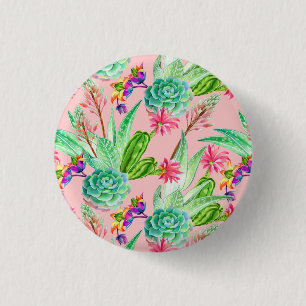 Blossoming Watercolor Succulents Pattern 1 Inch Round Button