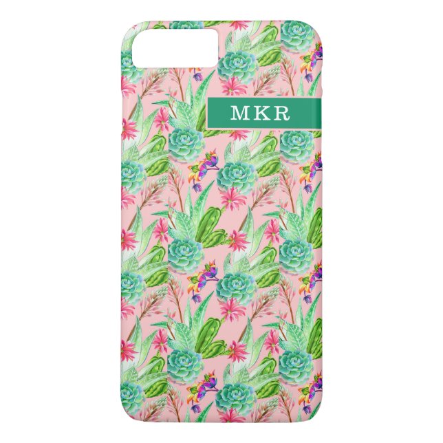 Blossoming Watercolor Succulents Pattern Case-Mate iPhone Case (Back)