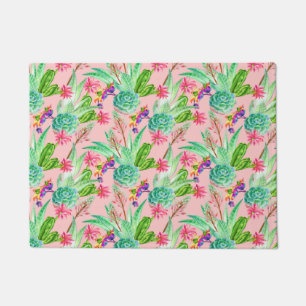 Blossoming Watercolor Succulents Pattern Doormat